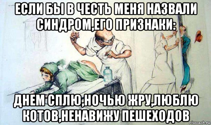 если бы в честь меня назвали синдром,его признаки: днем сплю,ночью жру,люблю котов,ненавижу пешеходов