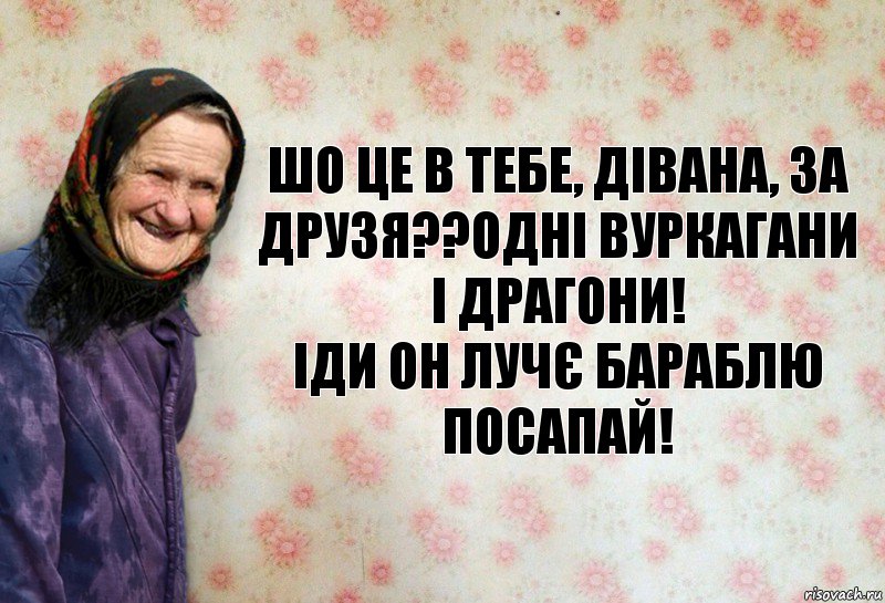 Шо це в тебе, Дівана, за друзя??Одні вуркагани і драгони!
Іди он лучє бараблю посапай!, Комикс Анекдоти Баби Нюри