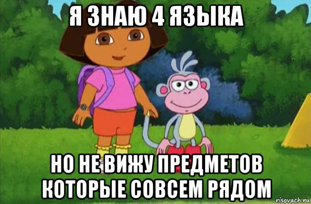 я знаю 4 языка но не вижу предметов которые совсем рядом, Мем Даша-следопыт