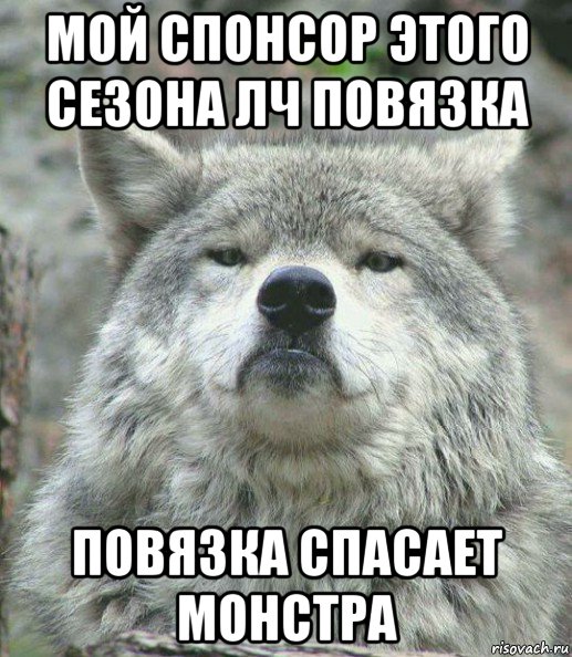 мой спонсор этого сезона лч повязка повязка спасает монстра, Мем    Гордый волк