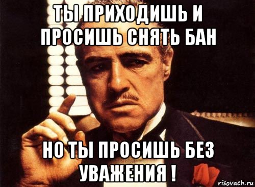 ты приходишь и просишь снять бан но ты просишь без уважения !, Мем крестный отец