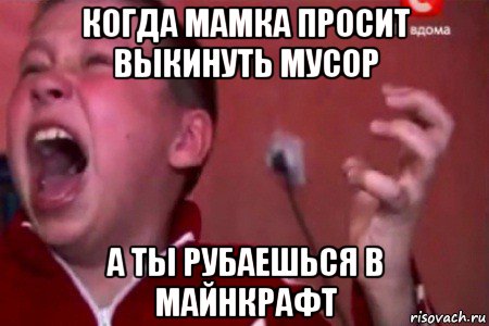 когда мамка просит выкинуть мусор а ты рубаешься в майнкрафт