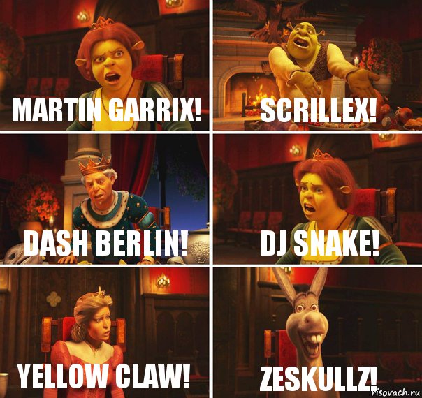Martin Garrix! Scrillex! Dash Berlin! DJ SNAKE! Yellow Claw! Zeskullz!, Комикс  Шрек Фиона Гарольд Осел