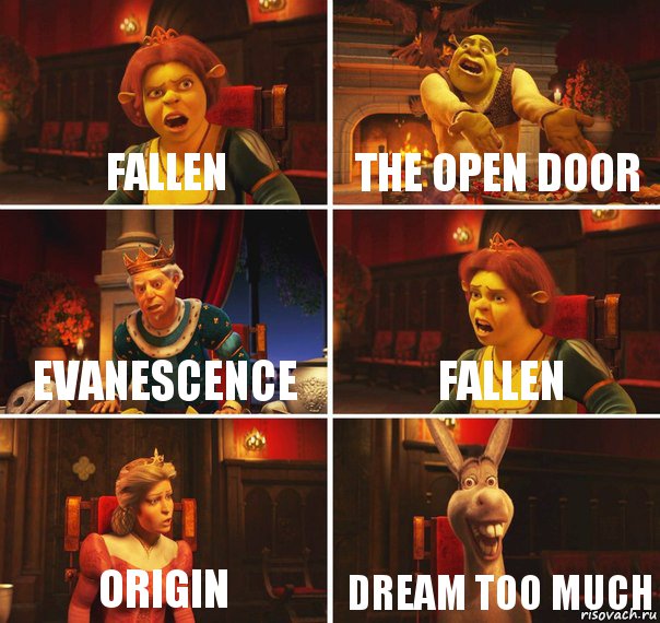 Fallen The open door Evanescence Fallen Origin Dream too much, Комикс  Шрек Фиона Гарольд Осел