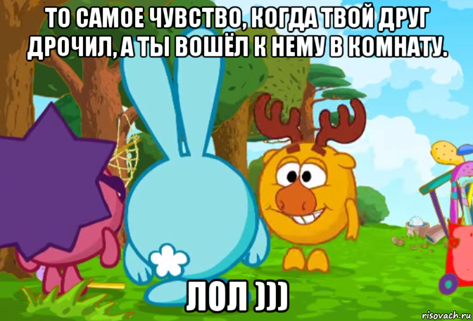 то самое чувство, когда твой друг дрочил, а ты вошёл к нему в комнату. лол ))), Мем Смешарики