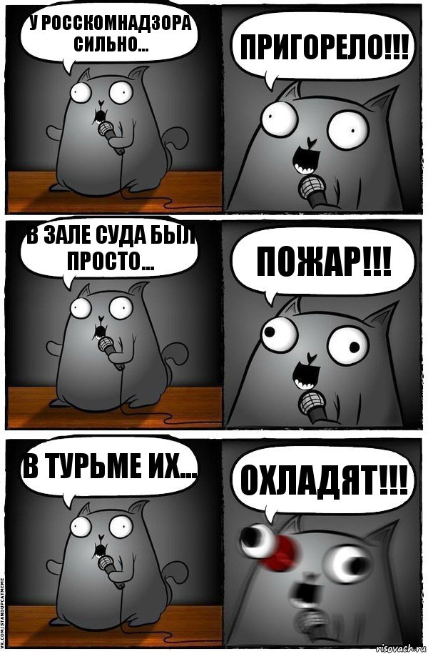 У РосскомНадзора сильно... Пригорело!!! В зале суда был просто... Пожар!!! В турьме их... Охладят!!!, Комикс  Стендап-кот