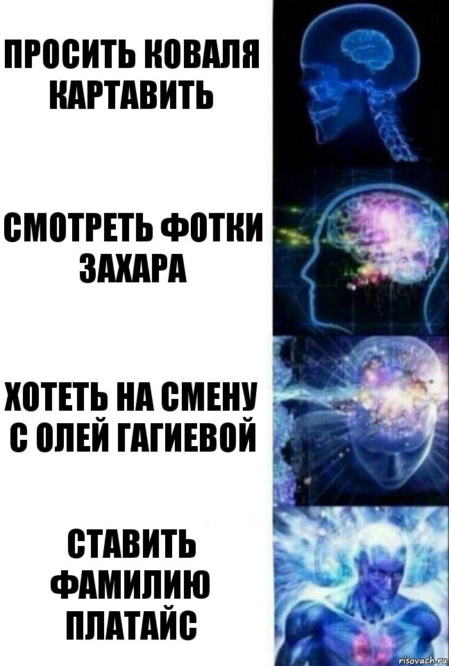 Просить Коваля картавить Смотреть фотки Захара Хотеть на смену с Олей Гагиевой ставить фамилию платайс, Комикс  Сверхразум