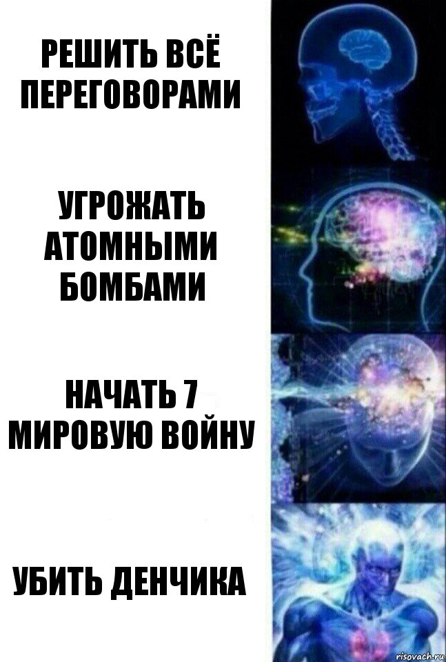 решить всё переговорами угрожать атомными бомбами начать 7 мировую войну убить денчика, Комикс  Сверхразум