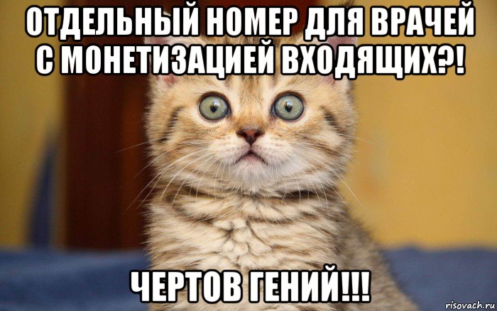 отдельный номер для врачей с монетизацией входящих?! чертов гений!!!