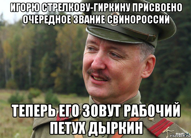 игорю стрелкову-гиркину присвоено очередное звание свинороссии теперь его зовут рабочий петух дыркин