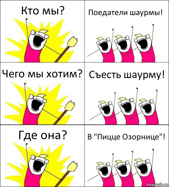 Кто мы? Поедатели шаурмы! Чего мы хотим? Съесть шаурму! Где она? В "Пицце Озорнице"!, Комикс кто мы