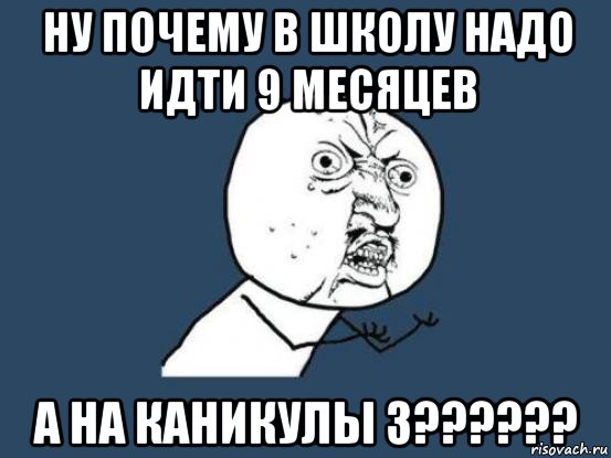 ну почему в школу надо идти 9 месяцев а на каникулы 3??????, Мем Ну почему