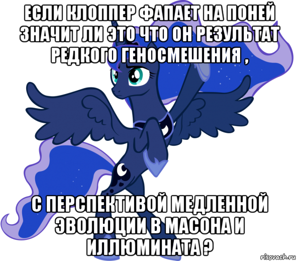 если клоппер фапает на поней значит ли это что он результат редкого геносмешения , с перспективой медленной эволюции в масона и иллюмината ?