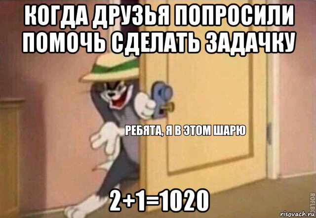 когда друзья попросили помочь сделать задачку 2+1=1020, Мем    Ребята я в этом шарю