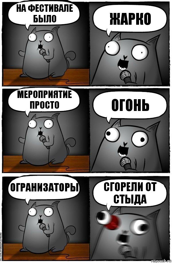 На фестивале было ЖАРКО Мероприятие просто ОГОНЬ Огранизаторы СГОРЕЛИ ОТ СТЫДА, Комикс  Стендап-кот