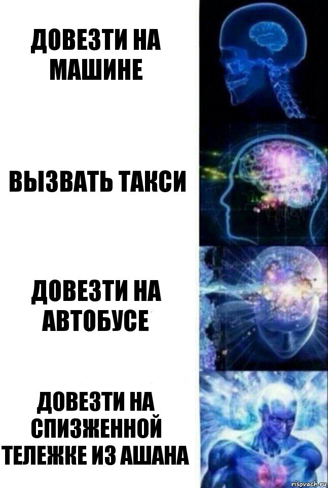 Довезти на машине Вызвать такси Довезти на автобусе Довезти на спизженной тележке из ашана, Комикс  Сверхразум