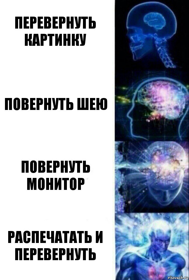 Перевернуть картинку Повернуть шею Повернуть монитор Распечатать и перевернуть, Комикс  Сверхразум