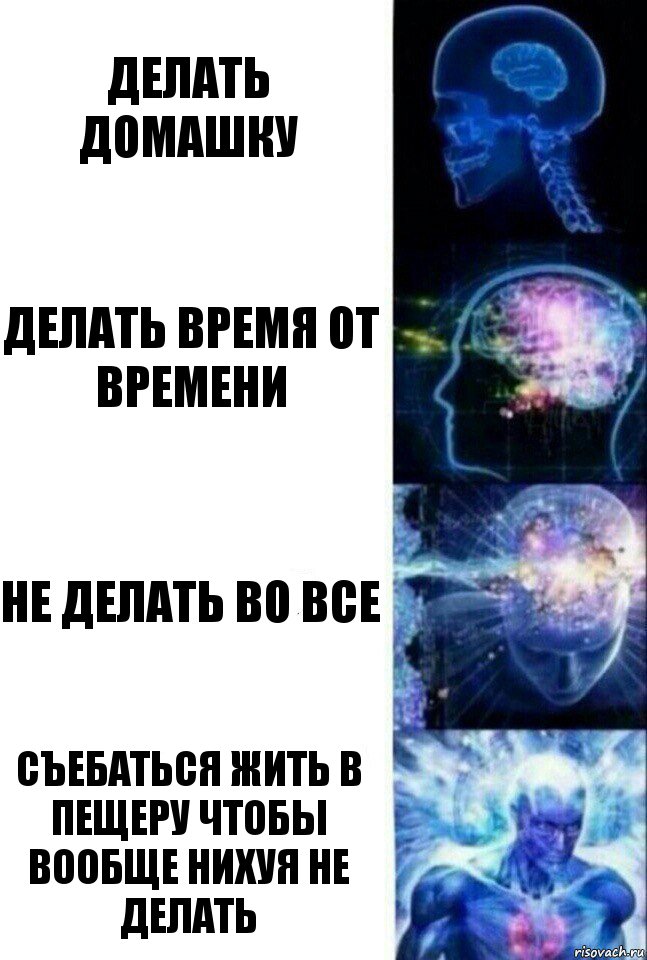 Делать домашку Делать время от времени Не делать во все Съебаться жить в пещеру чтобы вообще нихуя не делать, Комикс  Сверхразум