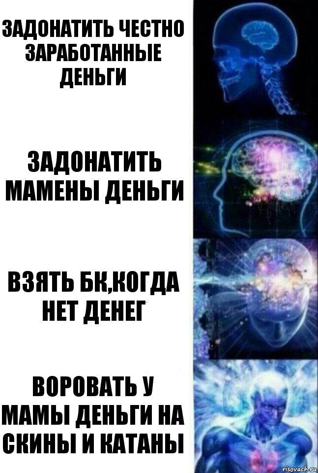 Задонатить честно заработанные деньги Задонатить мамены деньги Взять бк,когда нет денег Воровать у мамы деньги на скины и катаны, Комикс  Сверхразум