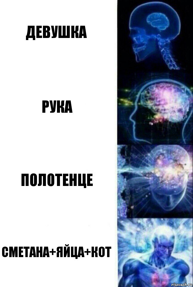 Девушка рука Полотенце Сметана+яйца+кот, Комикс  Сверхразум