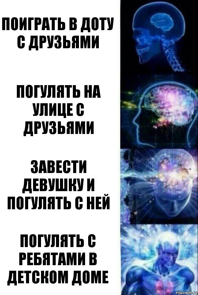 Поиграть в доту с друзьями Погулять на улице с друзьями Завести девушку и погулять с ней Погулять с ребятами в детском доме, Комикс  Сверхразум