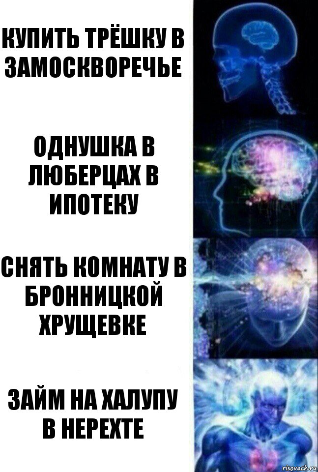 Купить трёшку в Замоскворечье Однушка в Люберцах в ипотеку Снять комнату в Бронницкой хрущевке Займ на халупу в Нерехте, Комикс  Сверхразум