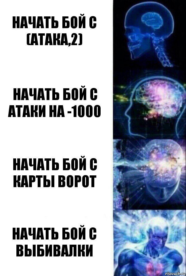 Начать бой с (атака,2) Начать бой с атаки на -1000 Начать бой с Карты ворот Начать бой с Выбивалки, Комикс  Сверхразум