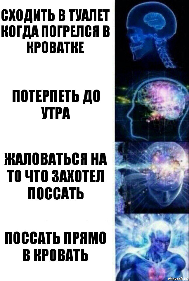 Сходить в туалет когда погрелся в кроватке Потерпеть до утра Жаловаться на то что захотел поссать Поссать прямо в кровать, Комикс  Сверхразум