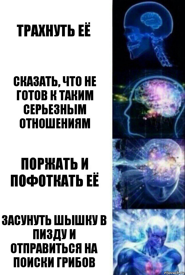 трахнуть её сказать, что не готов к таким серьезным отношениям поржать и пофоткать её засунуть шышку в пизду и отправиться на поиски грибов, Комикс  Сверхразум