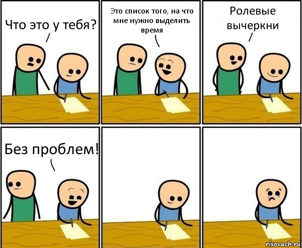 Что это у тебя? Это список того, на что мне нужно выделить время Ролевые вычеркни Без проблем!