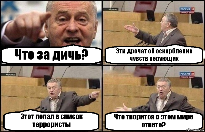 Что за дичь? Эти дрочат об оскорбление чувств верующих Этот попал в список террористы Что творится в этом мире ответе?, Комикс Жириновский