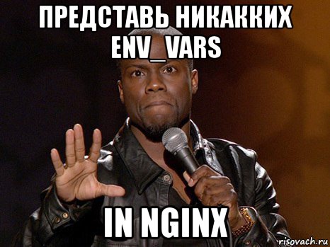 представь никакких env_vars in nginx, Мем  А теперь представь