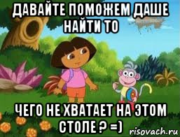 давайте поможем даше найти то чего не хватает на этом столе ? =)