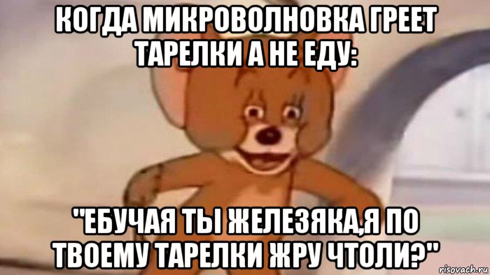 когда микроволновка греет тарелки а не еду: "ебучая ты железяка,я по твоему тарелки жру чтоли?"
