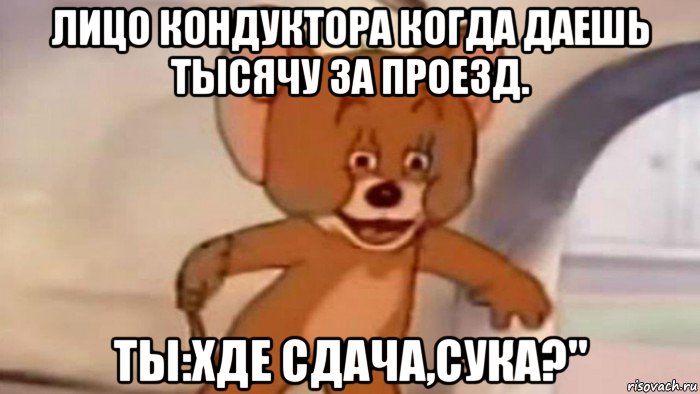 лицо кондуктора когда даешь тысячу за проезд. ты:хде сдача,сука?"