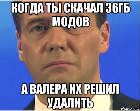 когда ты скачал 36гб модов а валера их решил удалить