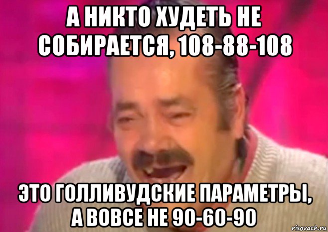 а никто худеть не собирается, 108-88-108 это голливудские параметры, а вовсе не 90-60-90, Мем  Испанец