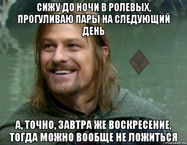 сижу до ночи в ролевых, прогуливаю пары на следующий день а, точно, завтра же воскресение, тогда можно вообще не ложиться, Мем ОР Тролль Боромир