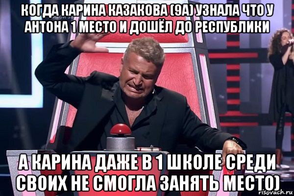 когда карина казакова (9а) узнала что у антона 1 место и дошёл до республики а карина даже в 1 школе среди своих не смогла занять место), Мем   Отчаянный Агутин