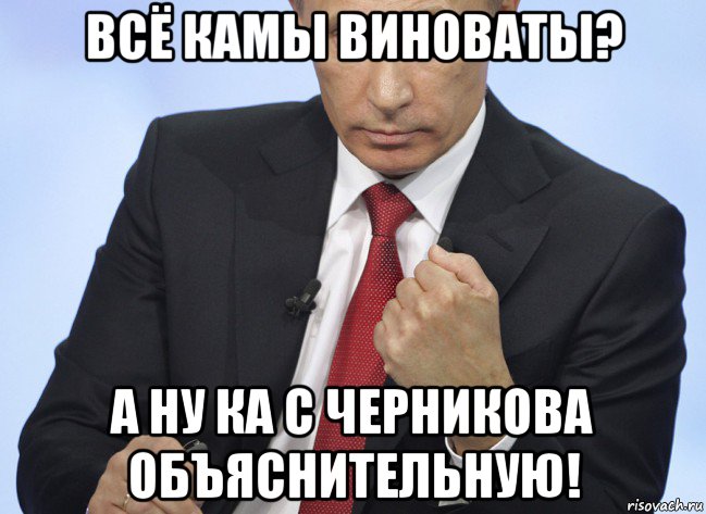 всё камы виноваты? а ну ка с черникова объяснительную!, Мем Путин показывает кулак