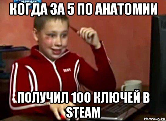 когда за 5 по анатомии получил 100 ключей в steam, Мем Сашок (радостный)