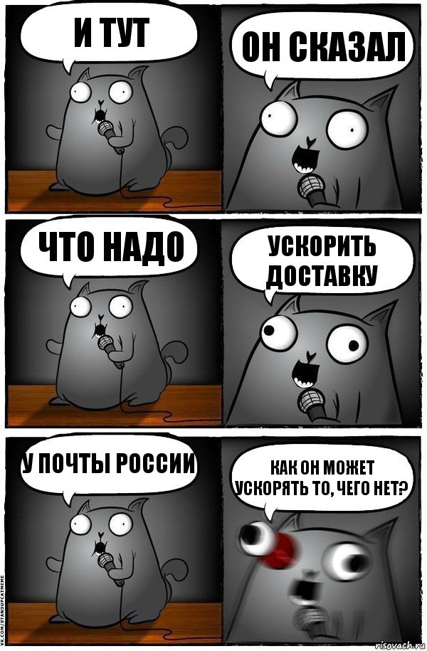 И тут Он сказал Что надо Ускорить доставку У Почты России Как он может ускорять то, чего нет?, Комикс  Стендап-кот