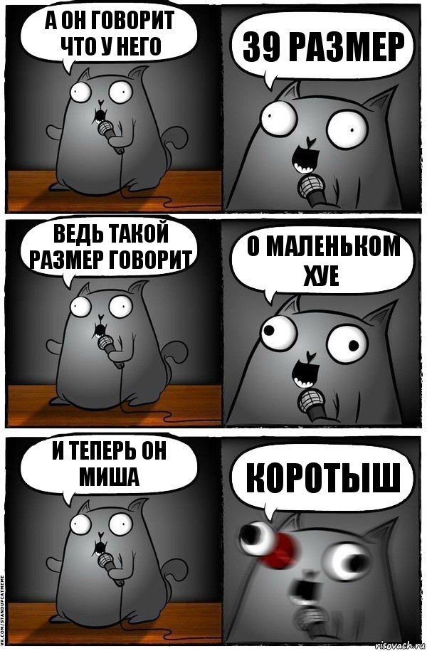 А он говорит что у него 39 размер Ведь такой размер говорит о маленьком хуе И теперь он Миша коротыш, Комикс  Стендап-кот