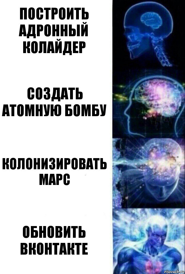 Построить адронный колайдер Создать атомную бомбу Колонизировать Марс Обновить Вконтакте, Комикс  Сверхразум