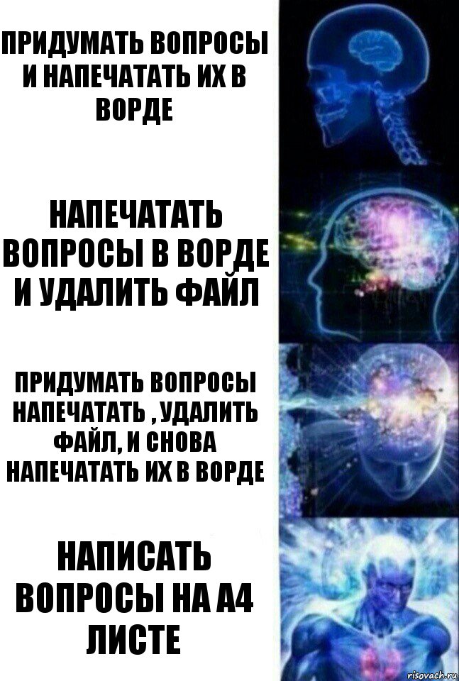 придумать вопросы и напечатать их в ворде Напечатать вопросы в ворде и удалить файл Придумать вопросы напечатать , удалить файл, и снова напечатать их в ворде Написать вопросы на а4 листе, Комикс  Сверхразум