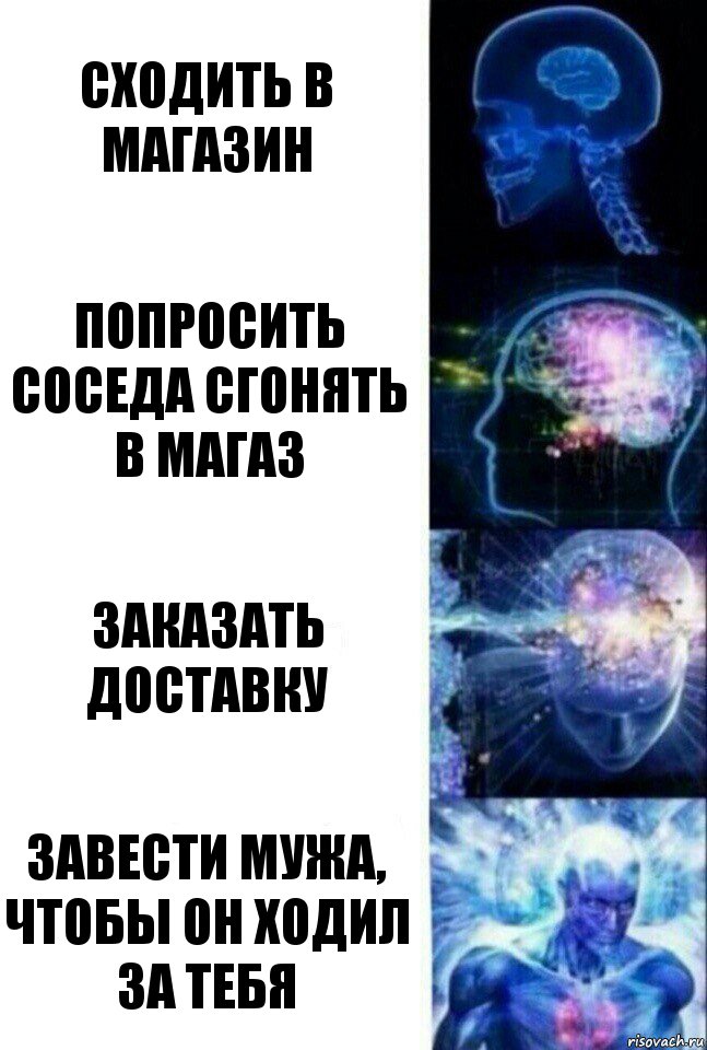 Сходить в магазин попросить соседа сгонять в магаз заказать доставку завести мужа, чтобы он ходил за тебя, Комикс  Сверхразум