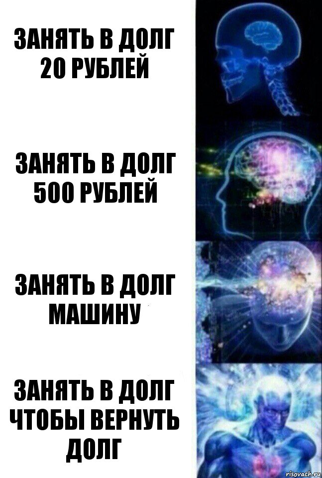 Занять в долг 20 рублей Занять в долг 500 рублей Занять в долг машину Занять в долг чтобы вернуть долг, Комикс  Сверхразум