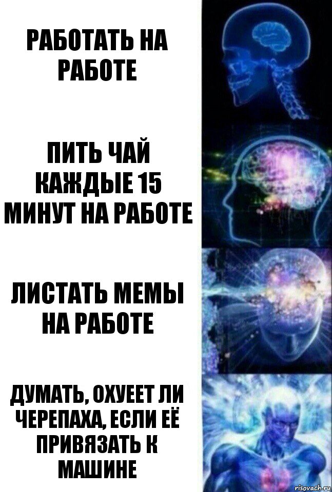 Работать на работе Пить чай каждые 15 минут на работе Листать мемы на работе Думать, охуеет ли черепаха, если её привязать к машине, Комикс  Сверхразум