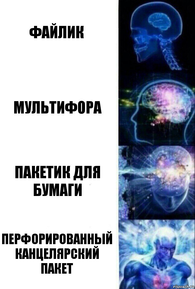 Файлик Мультифора Пакетик для бумаги Перфорированный канцелярский пакет, Комикс  Сверхразум