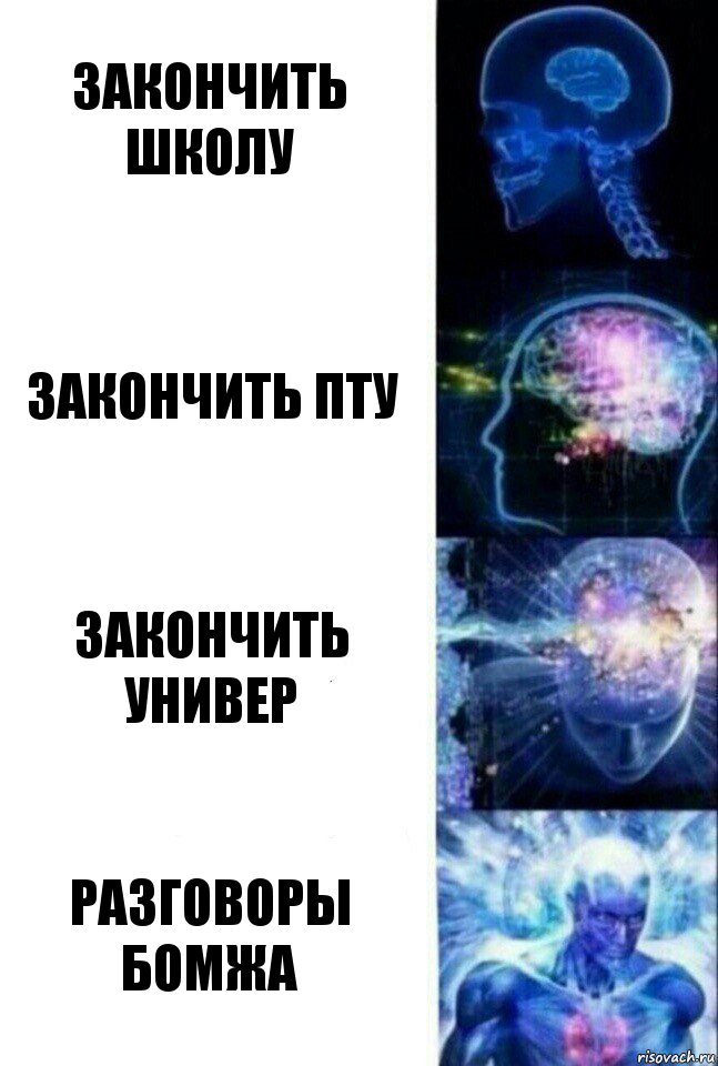 Закончить школу Закончить пту Закончить универ Разговоры бомжа, Комикс  Сверхразум